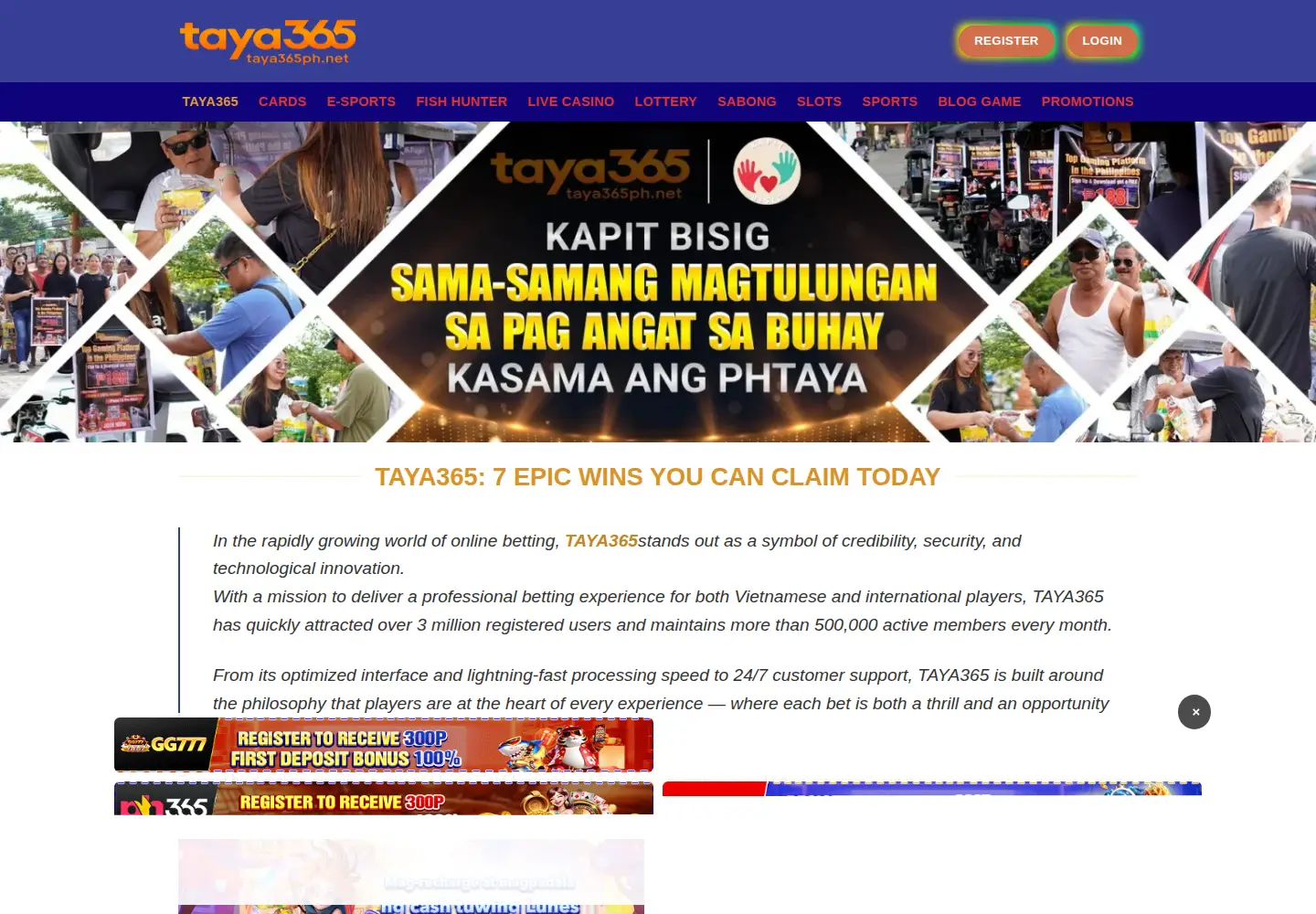 Captured homepage of taya365ph.net in the current scan