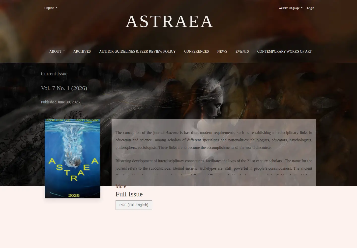 Captured homepage of astraea-journal.org in the current scan