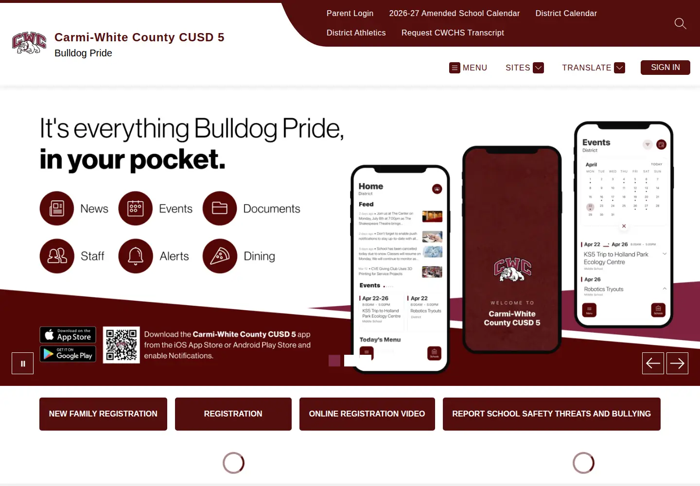 Captured homepage of carmischools.org in the current scan