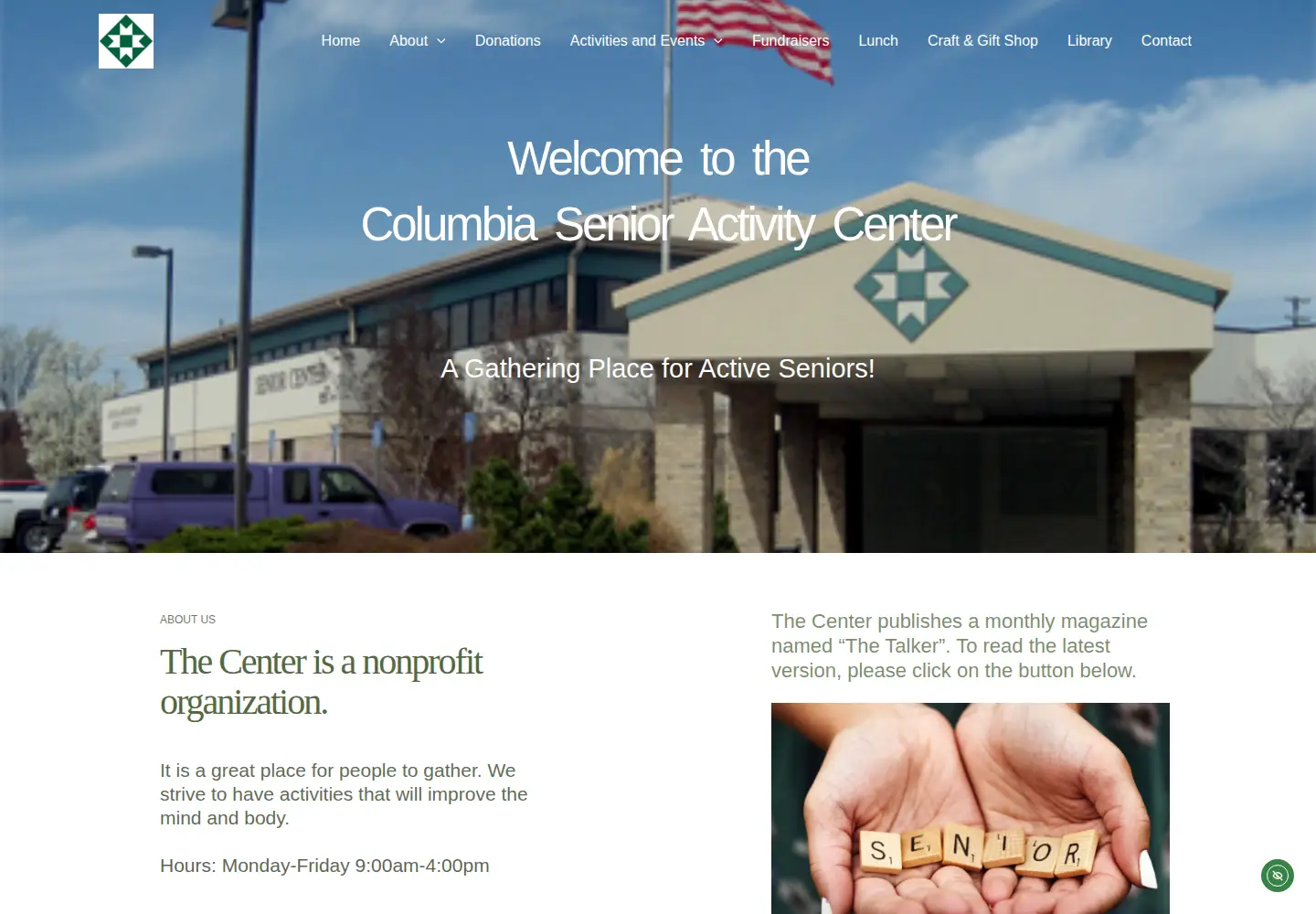Captured homepage of comoseniorcenter.org in the current scan