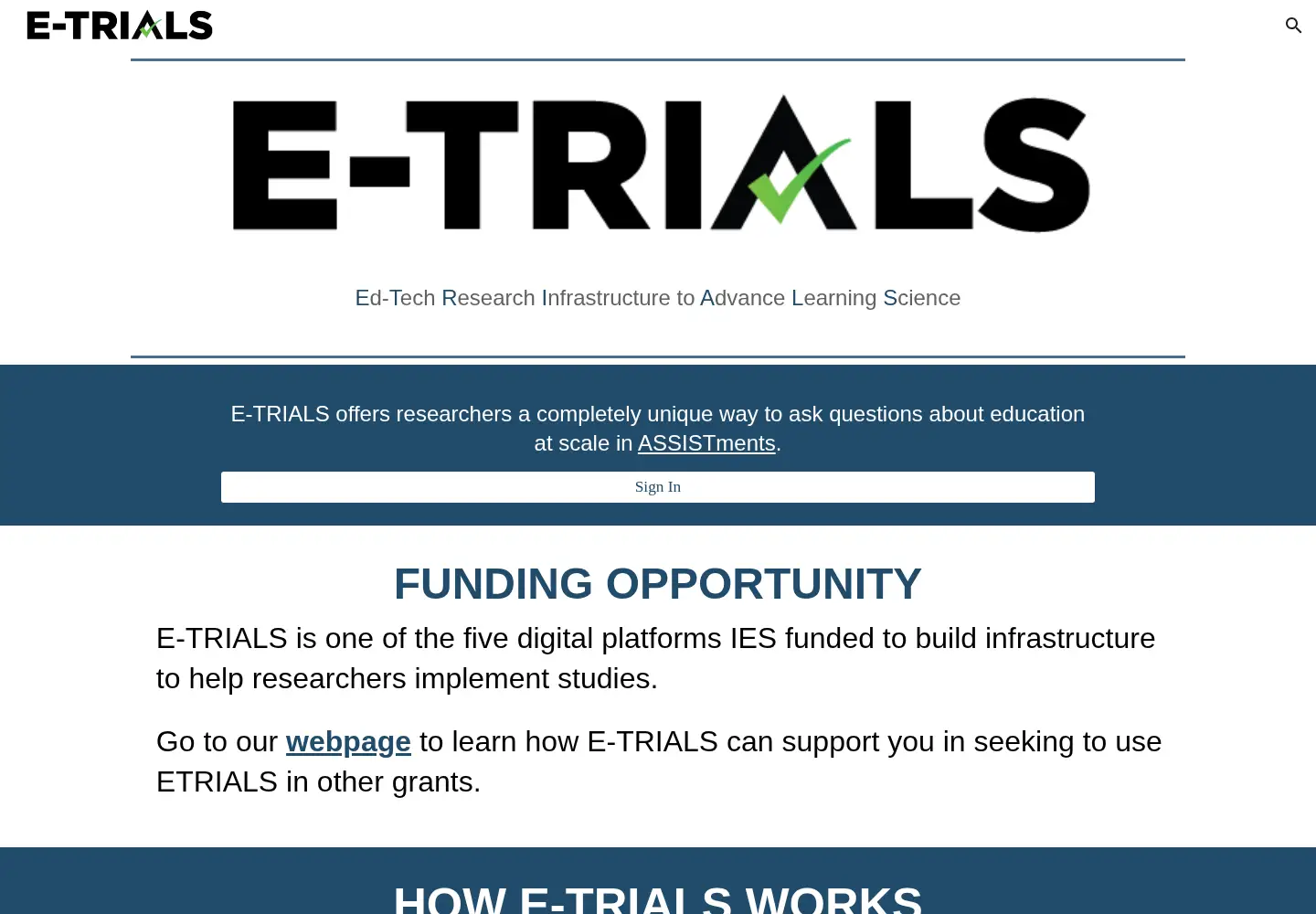 Screenshot of etrialstestbed.org