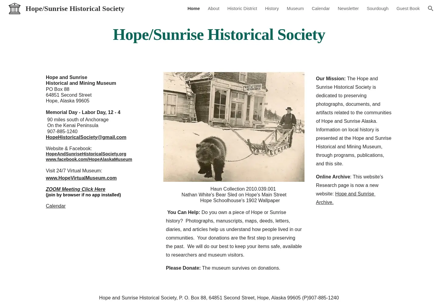 Screenshot of hopeandsunrisehistoricalsociety.org