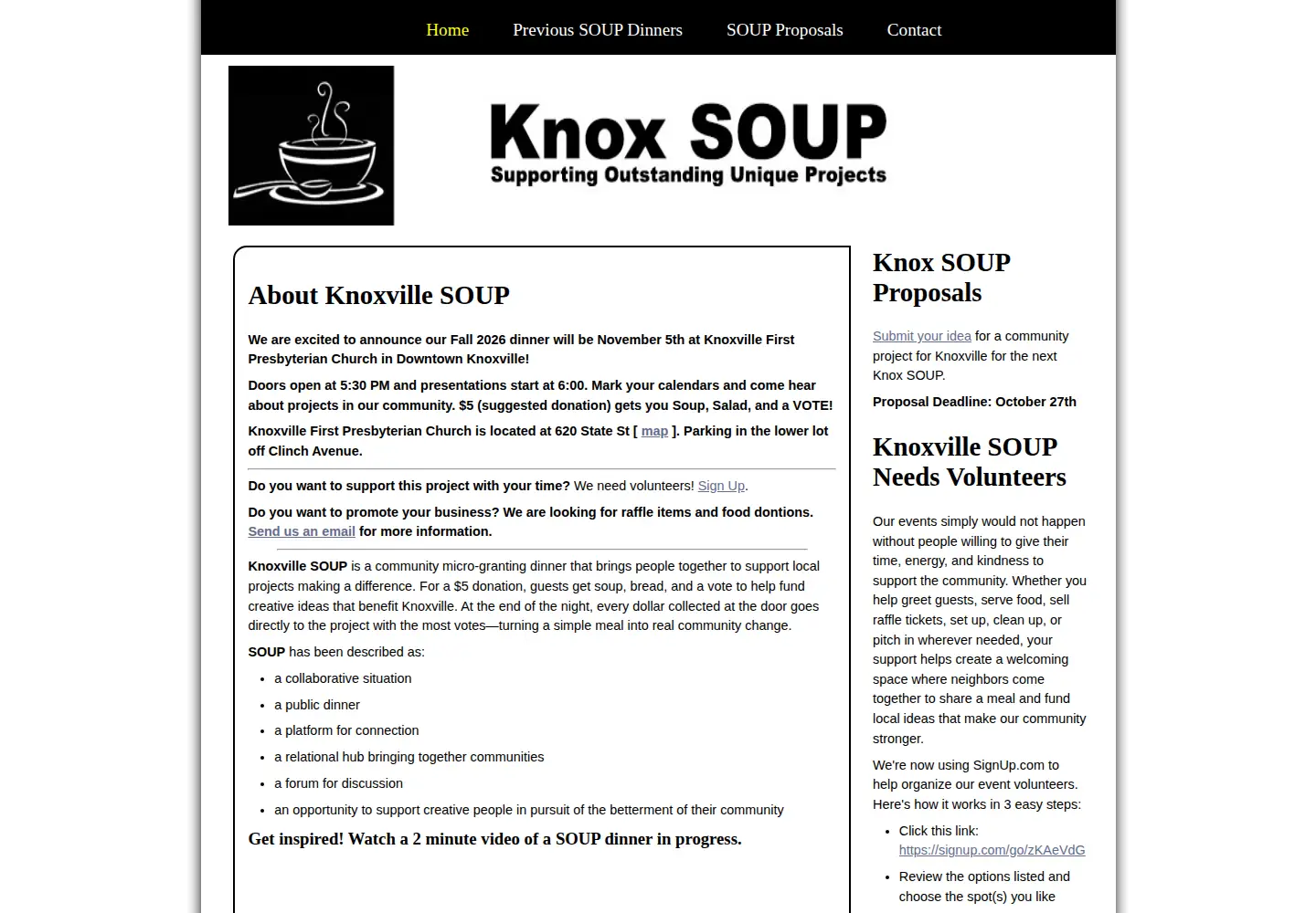 Screenshot of knoxvillesoup.org
