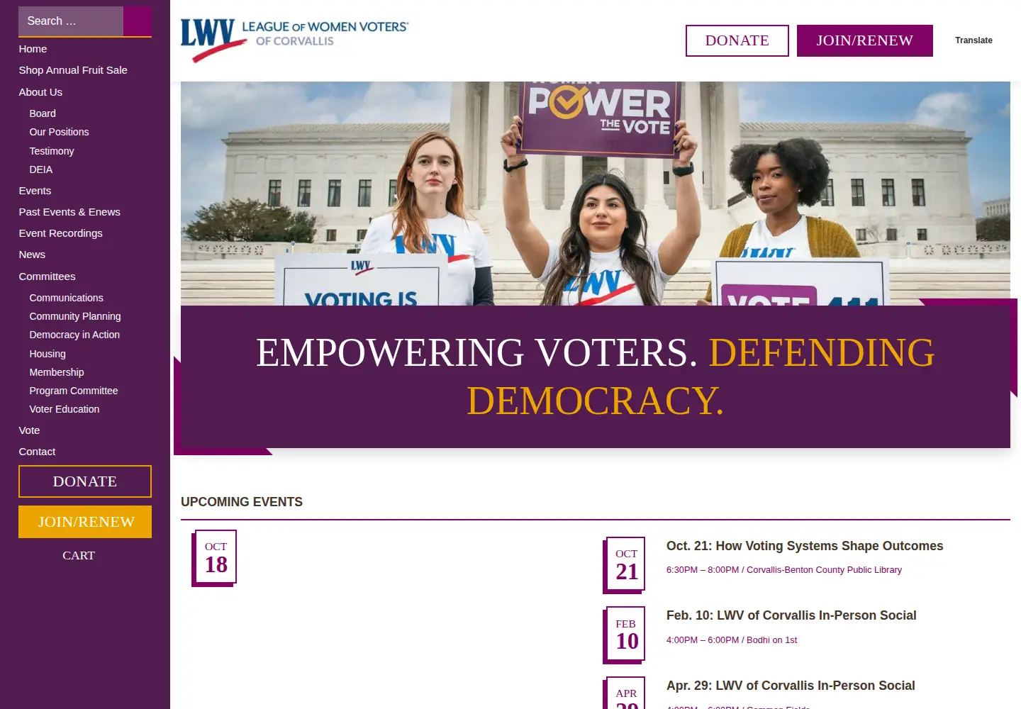 Screenshot of lwvcorvallis.org