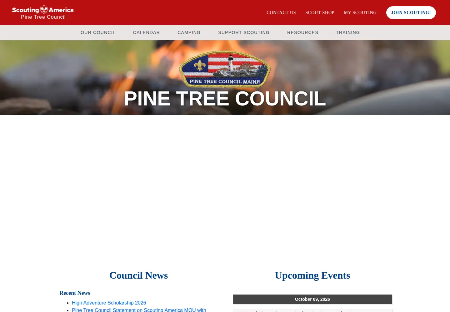 Captured homepage of pinetreescouting.org in the current scan