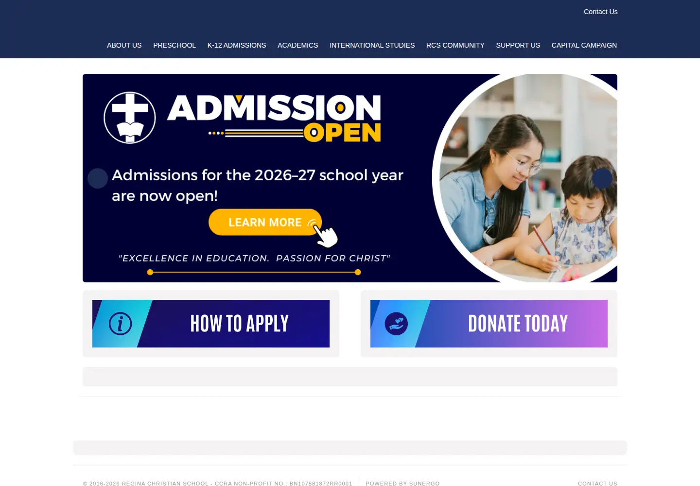 Screenshot of reginachristianschool.org