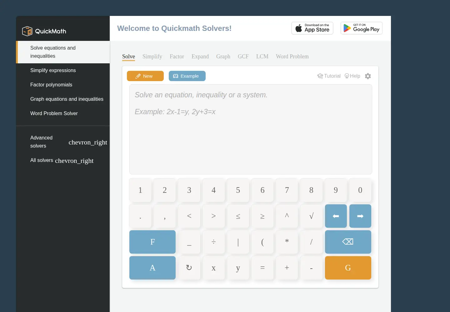 Screenshot of quickmath.com