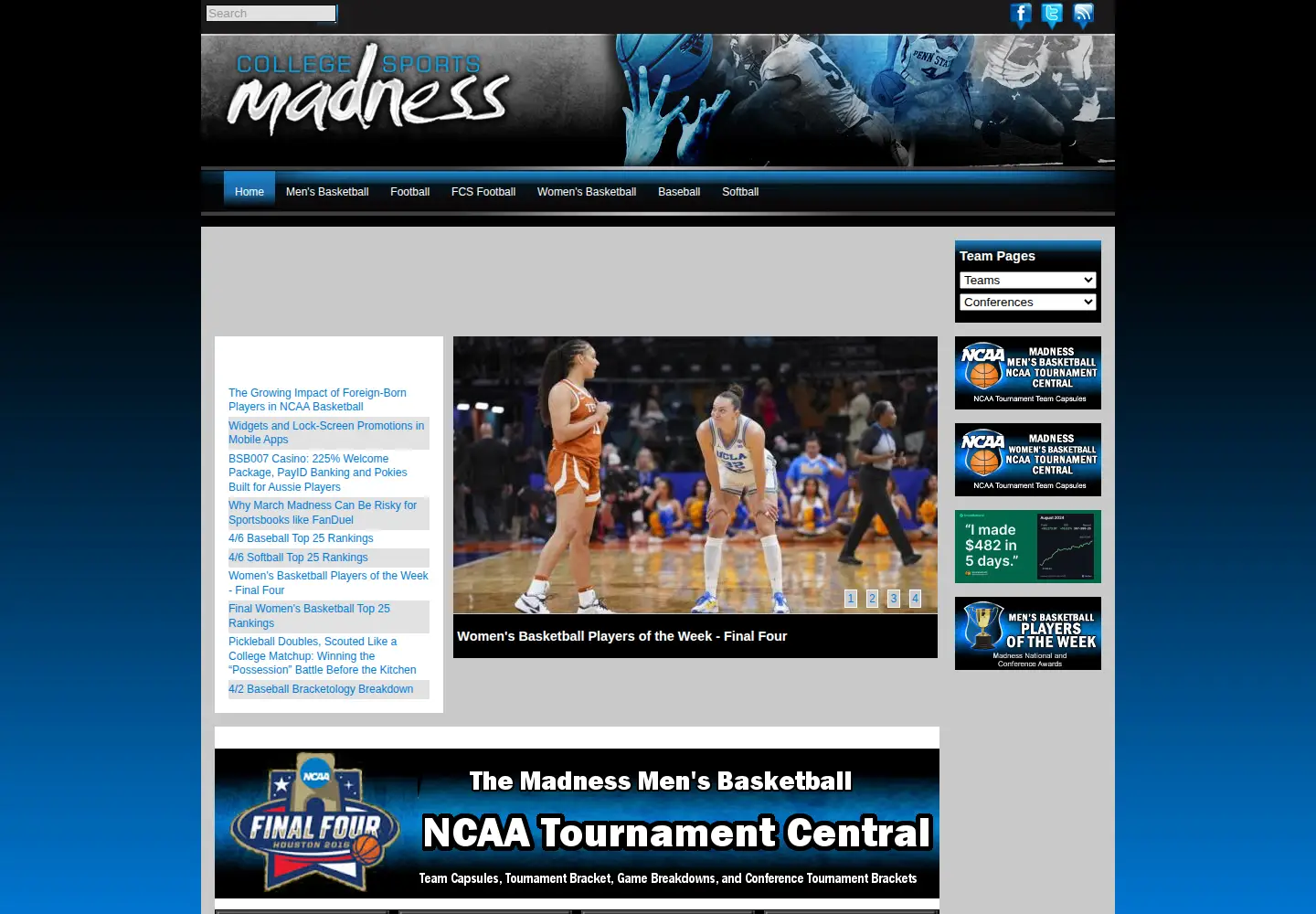 Screenshot of collegesportsmadness.com