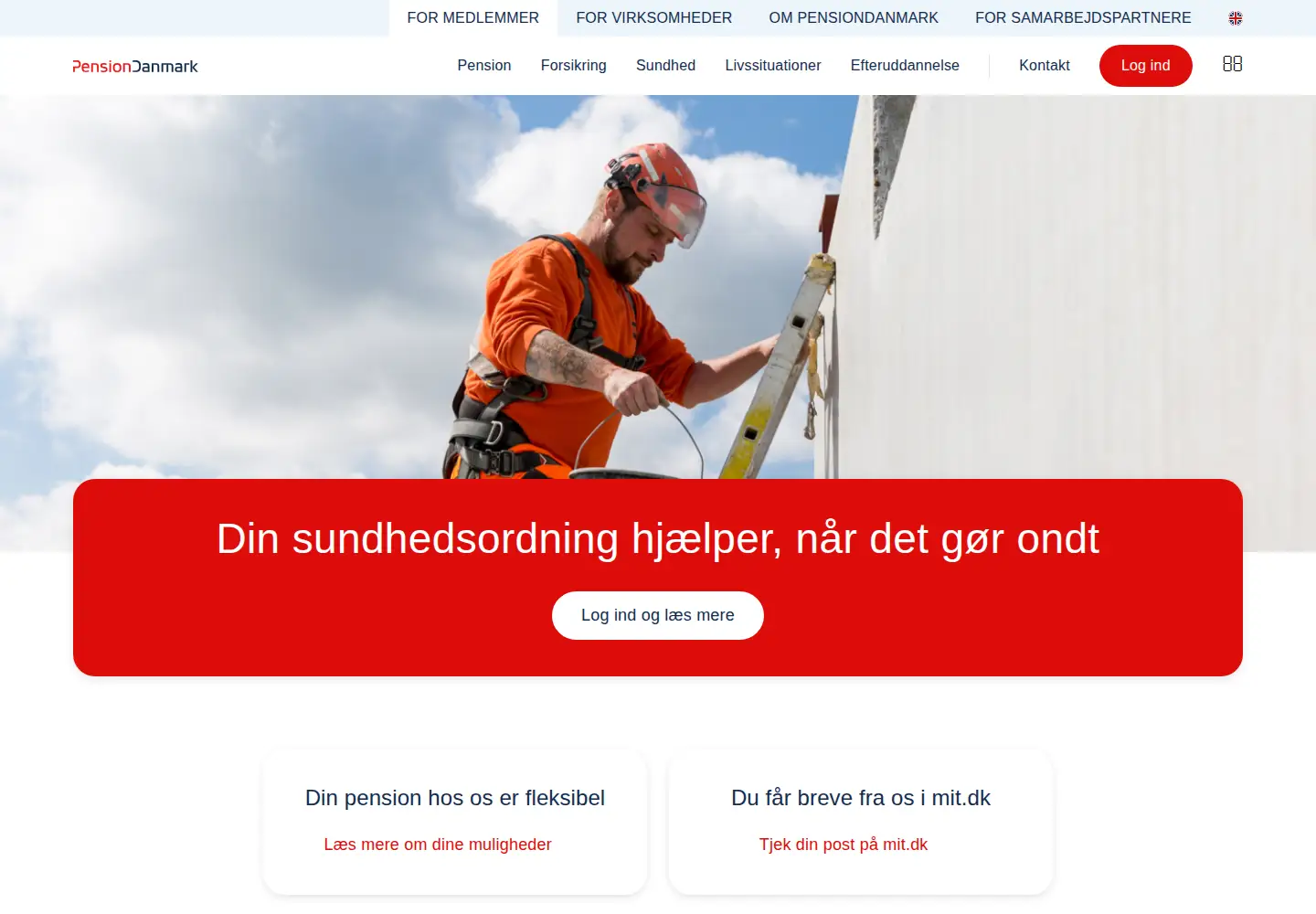 Screenshot of pension.dk