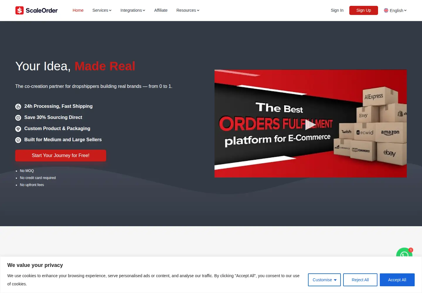 Screenshot of scaleorder.com