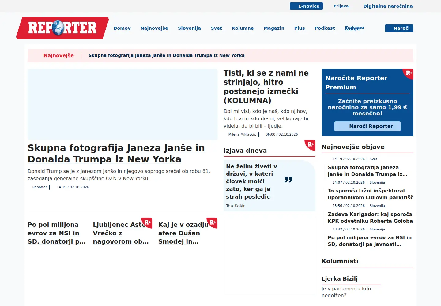 Screenshot of reporter.si