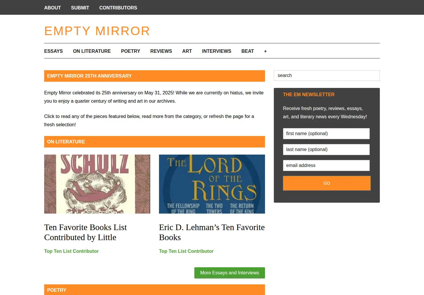 Screenshot of emptymirrorbooks.com