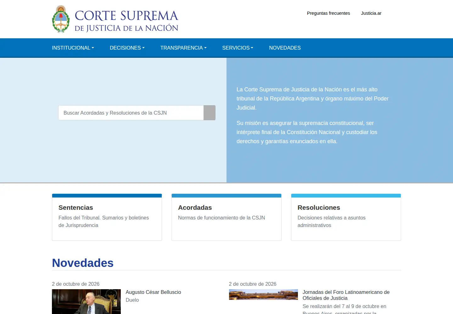 Captured homepage of csjn.gov.ar in the current scan