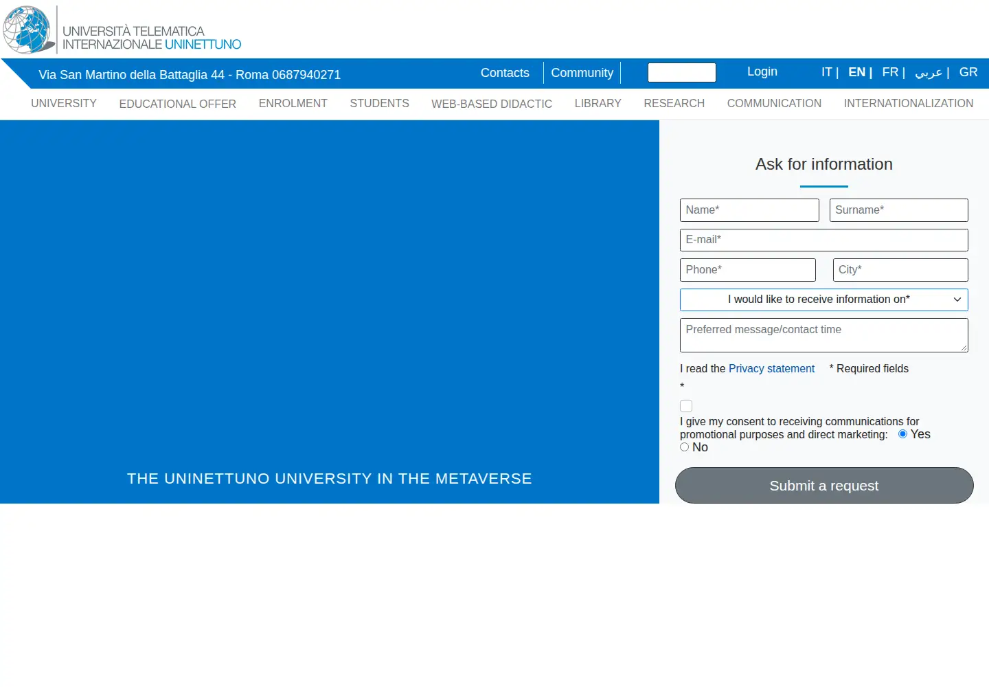 Screenshot of uninettunouniversity.net