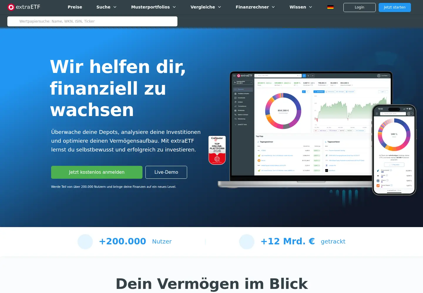 Screenshot of extraetf.com