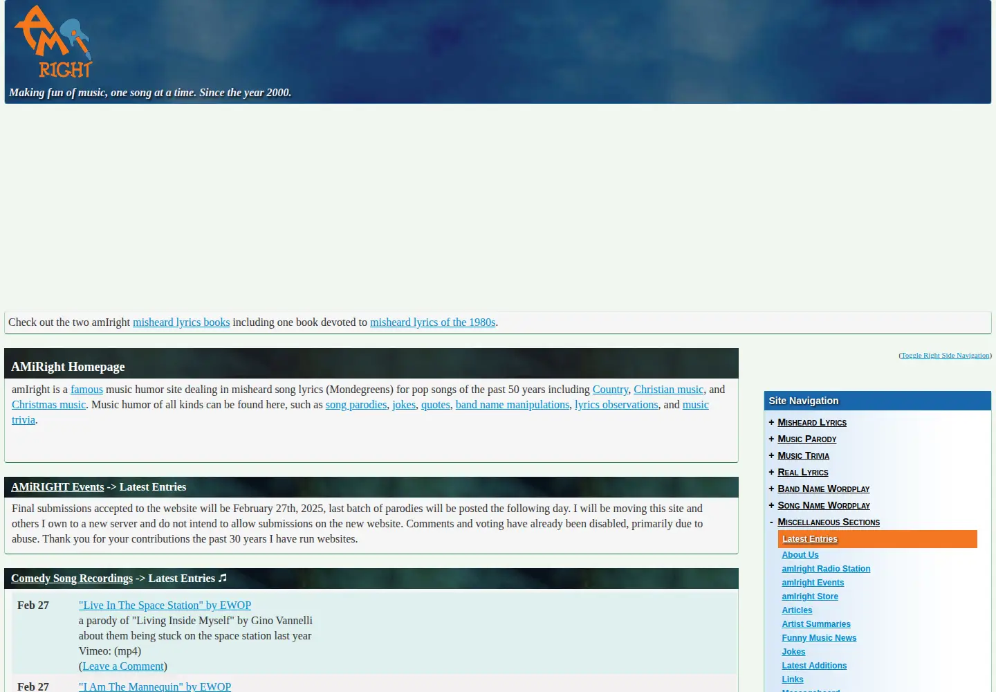 Screenshot of amiright.com