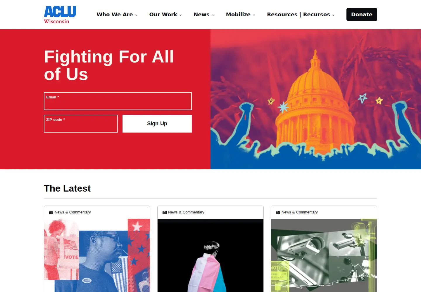 Screenshot of aclu-wi.org