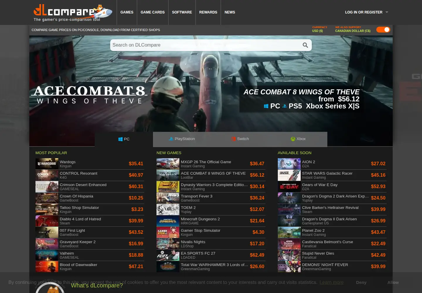 Screenshot of dlcompare.com