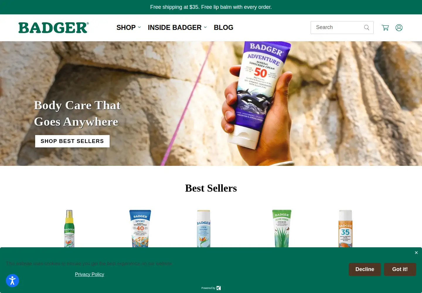 Screenshot of badgerbalm.com