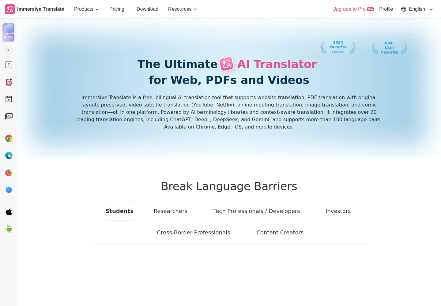 Screenshot of immersivetranslate.com