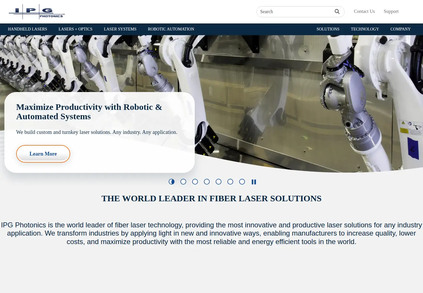 Captured homepage of ipgphotonics.com in the current scan