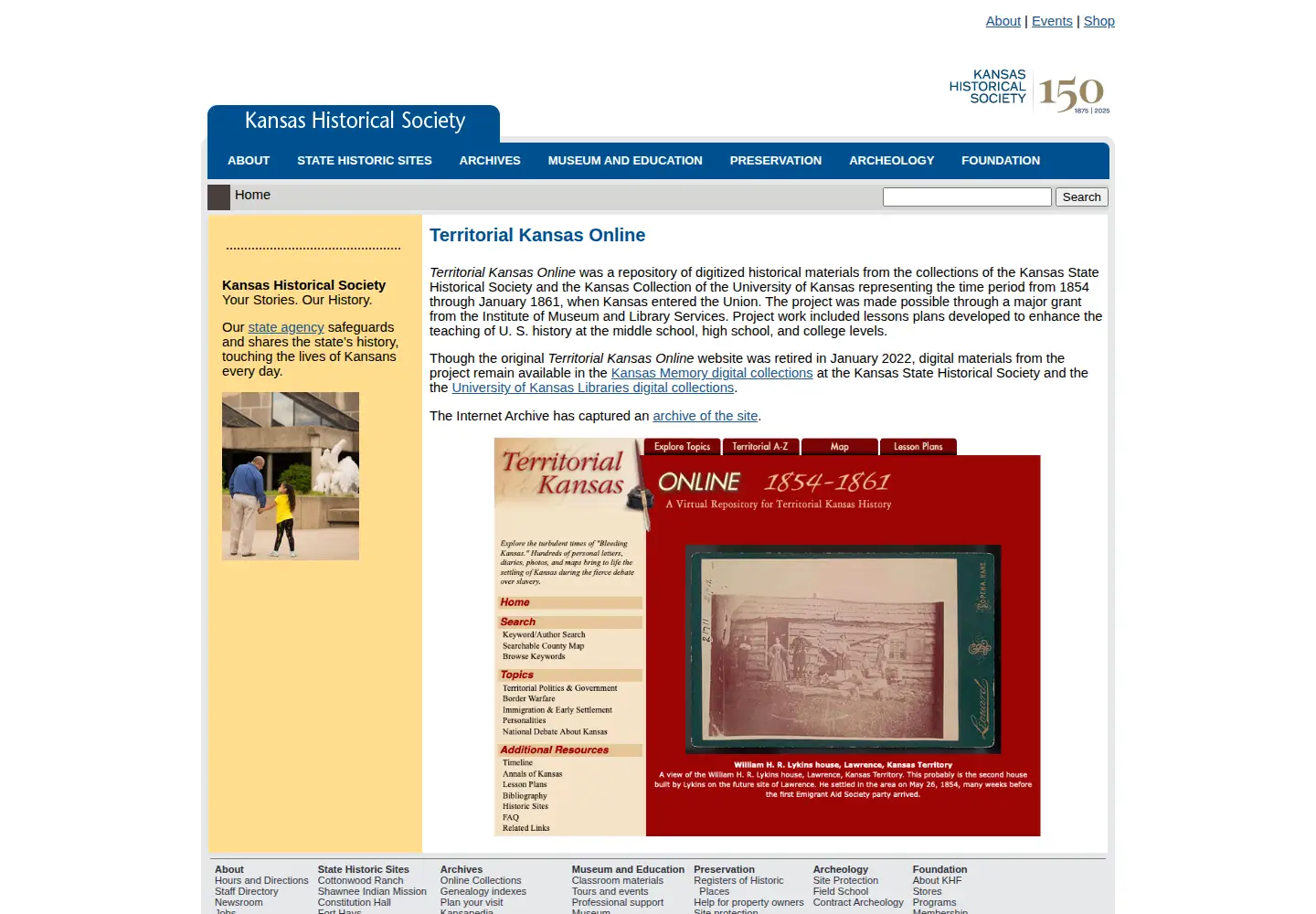 Captured homepage of territorialkansasonline.org in the current scan