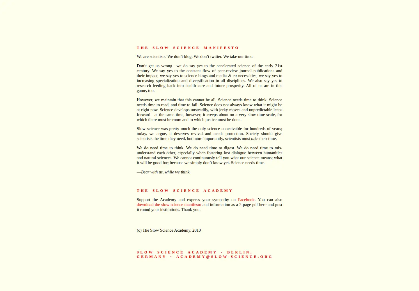 Screenshot of slow-science.org