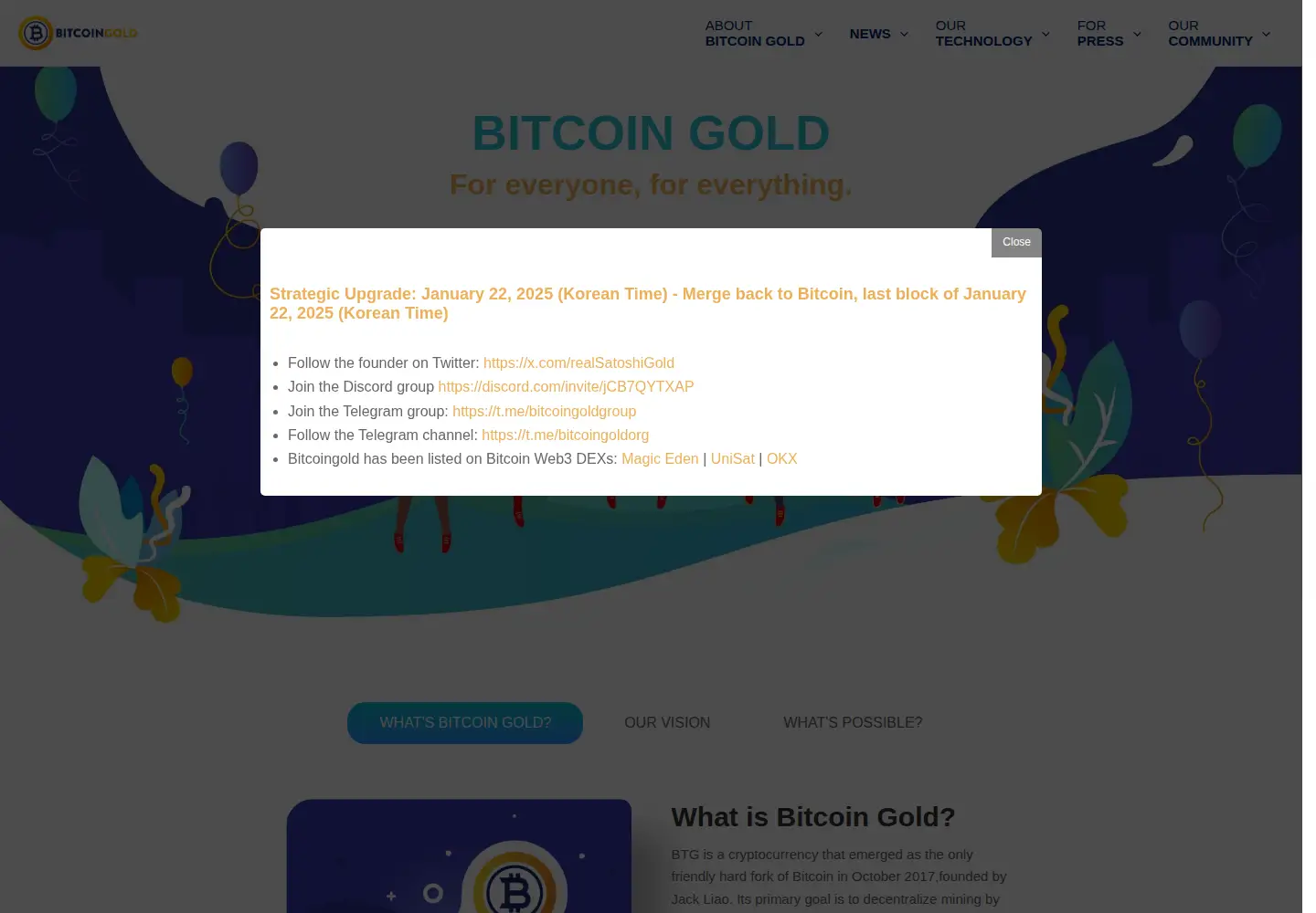 Screenshot of bitcoingold.org