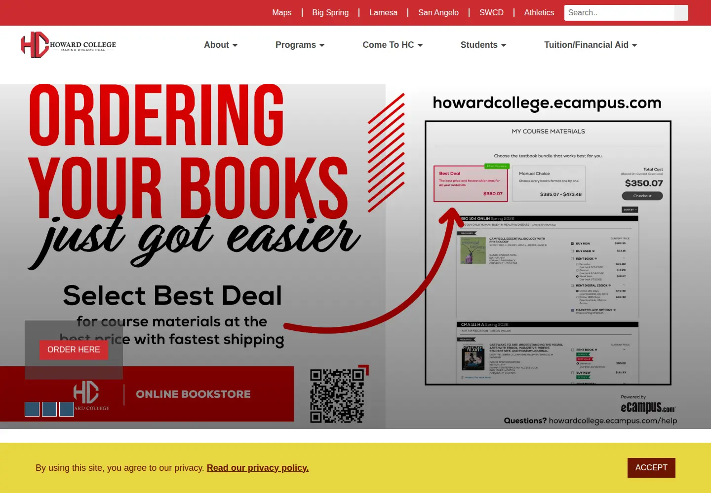 Screenshot of howardcollege.edu