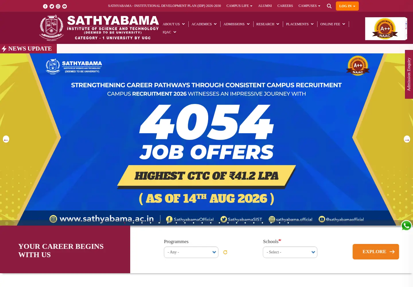 Screenshot of sathyabama.ac.in