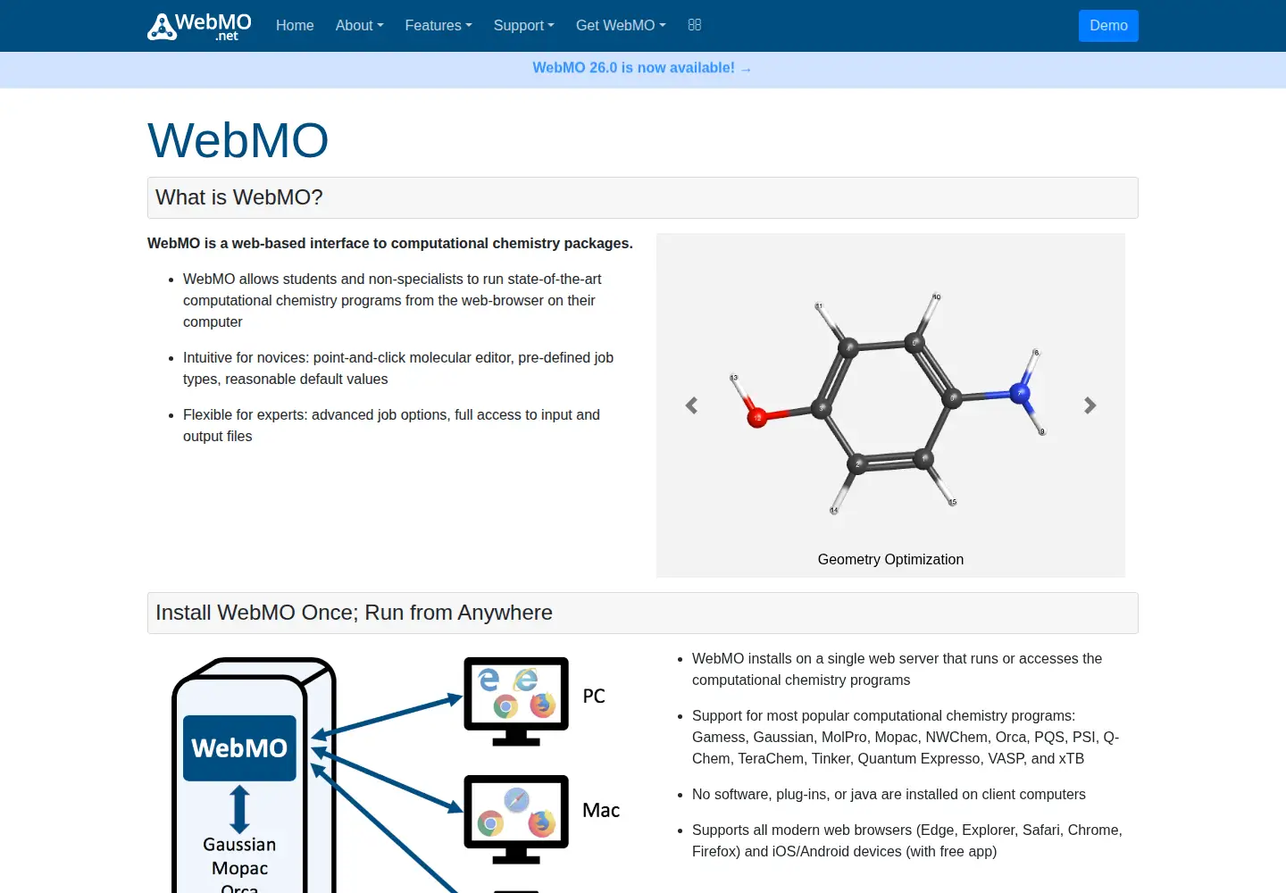 Screenshot of webmo.net