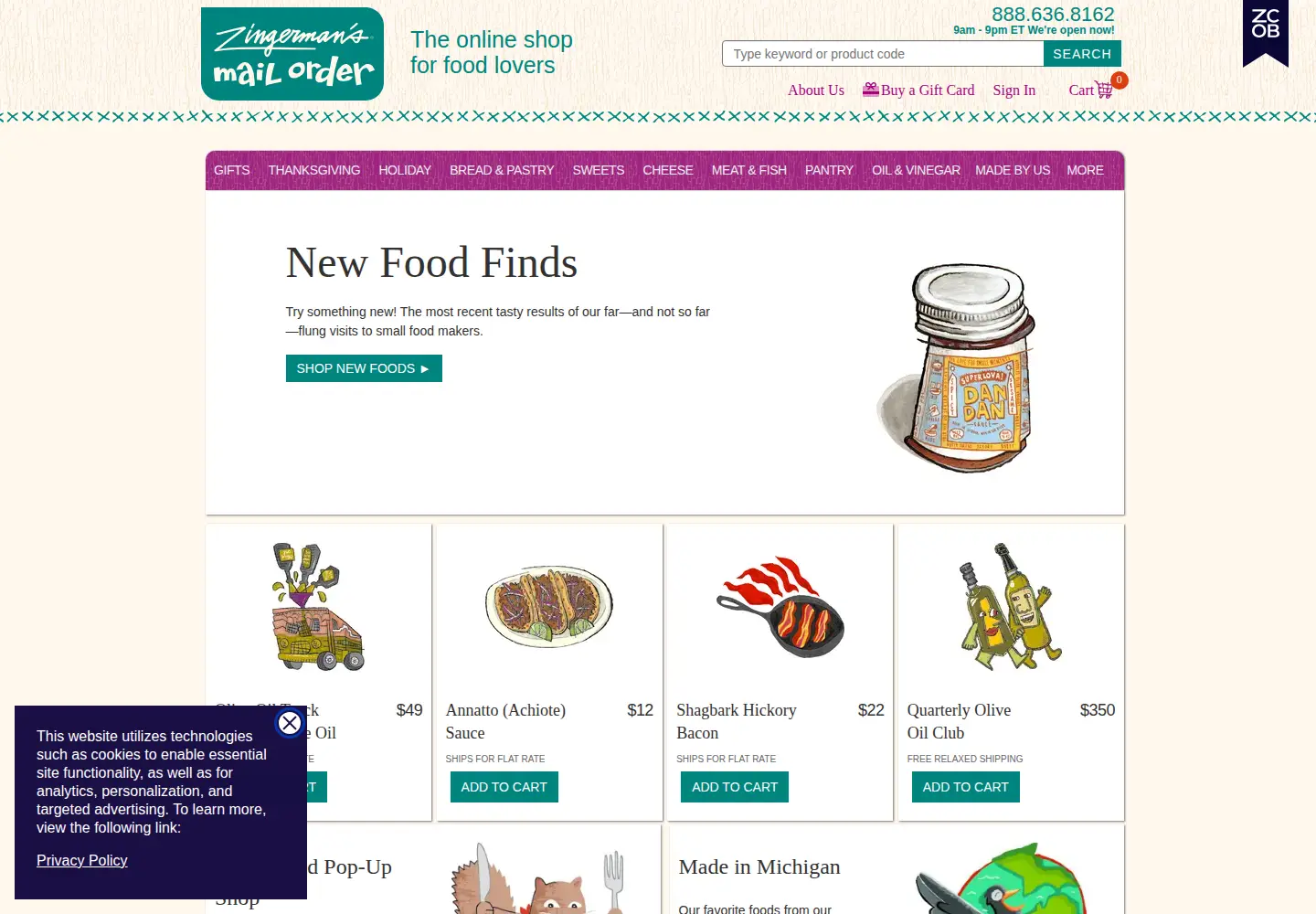 Screenshot of zingermans.com