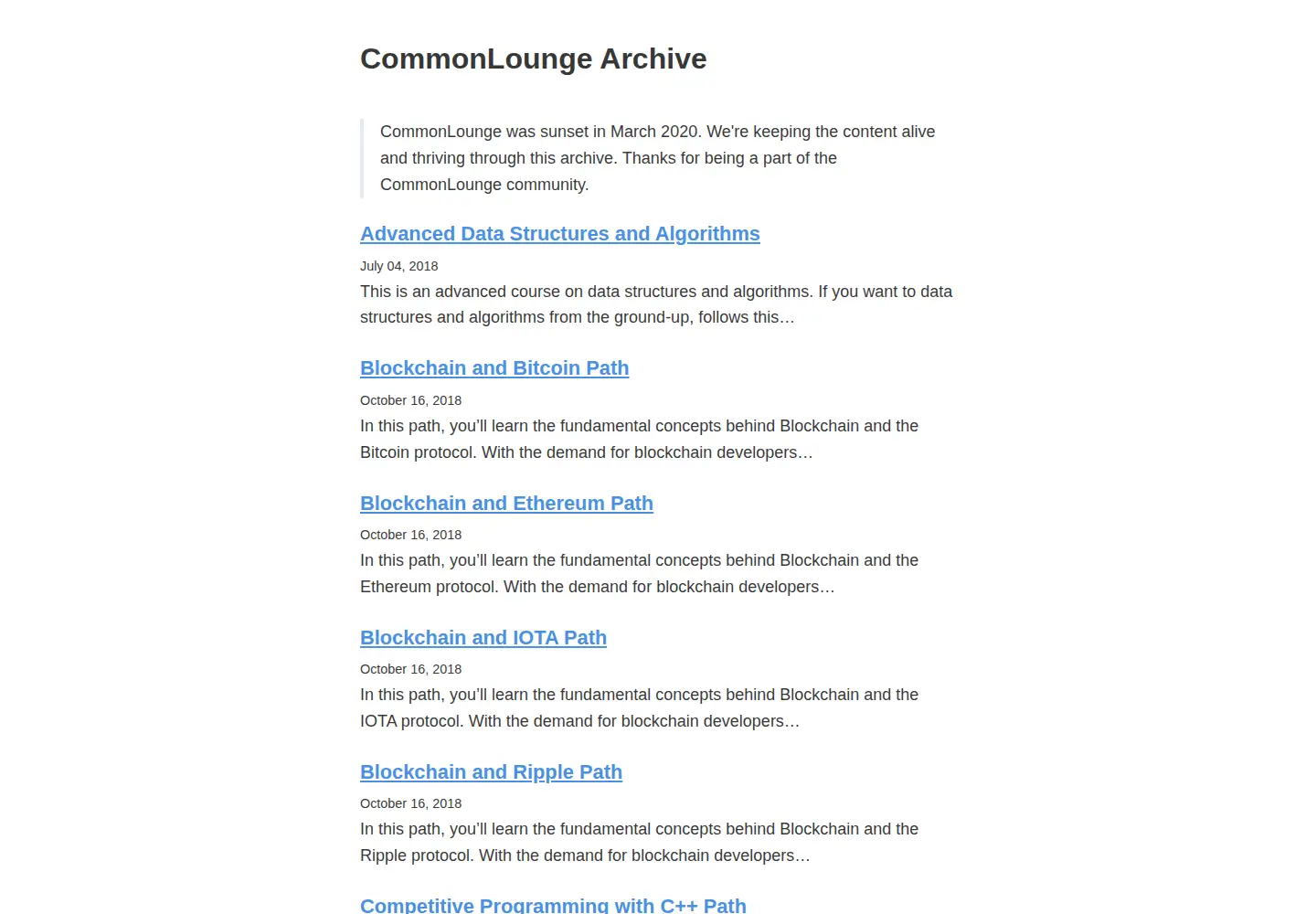 Screenshot of commonlounge.com