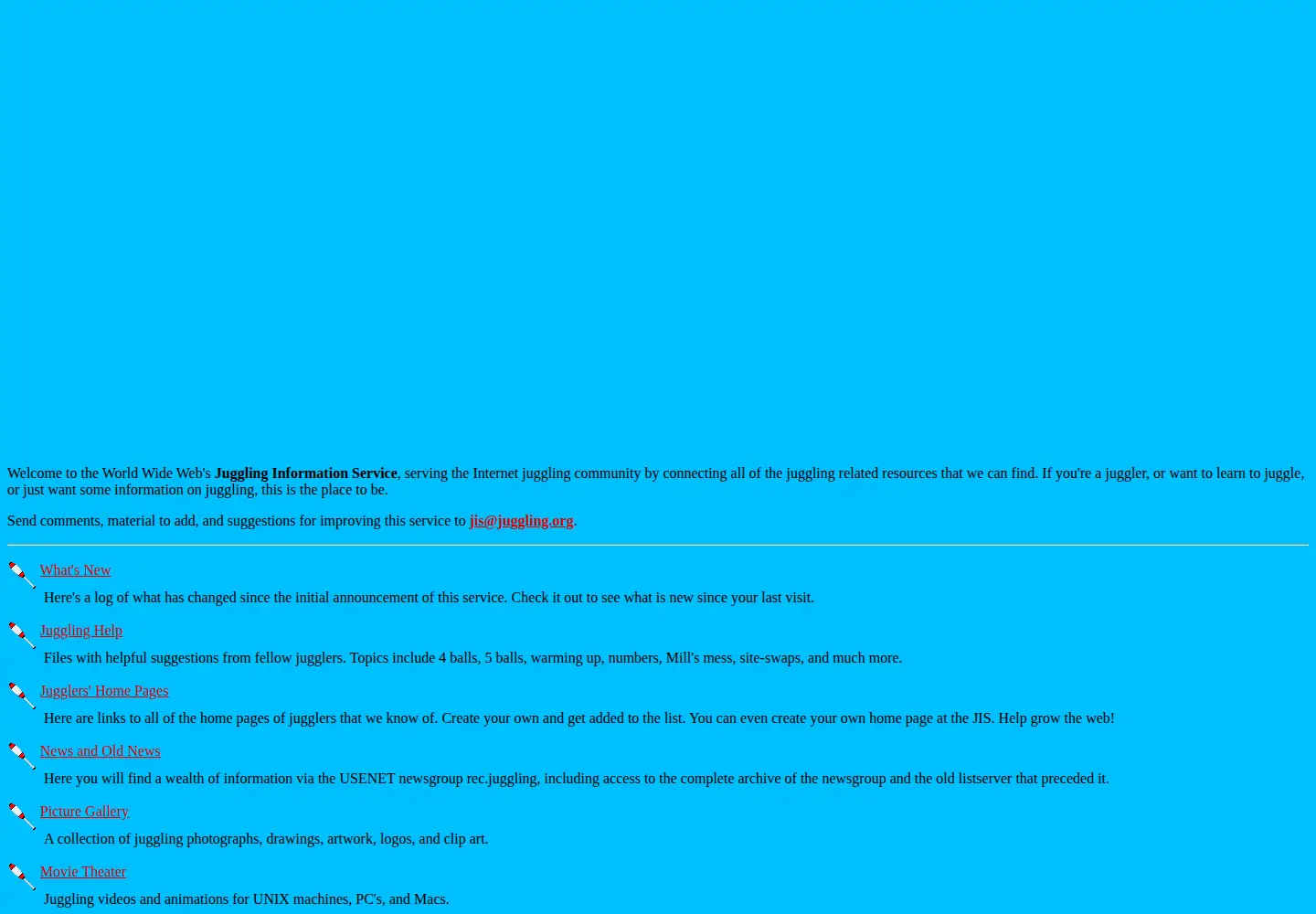 Captured homepage of juggling.org in the current scan