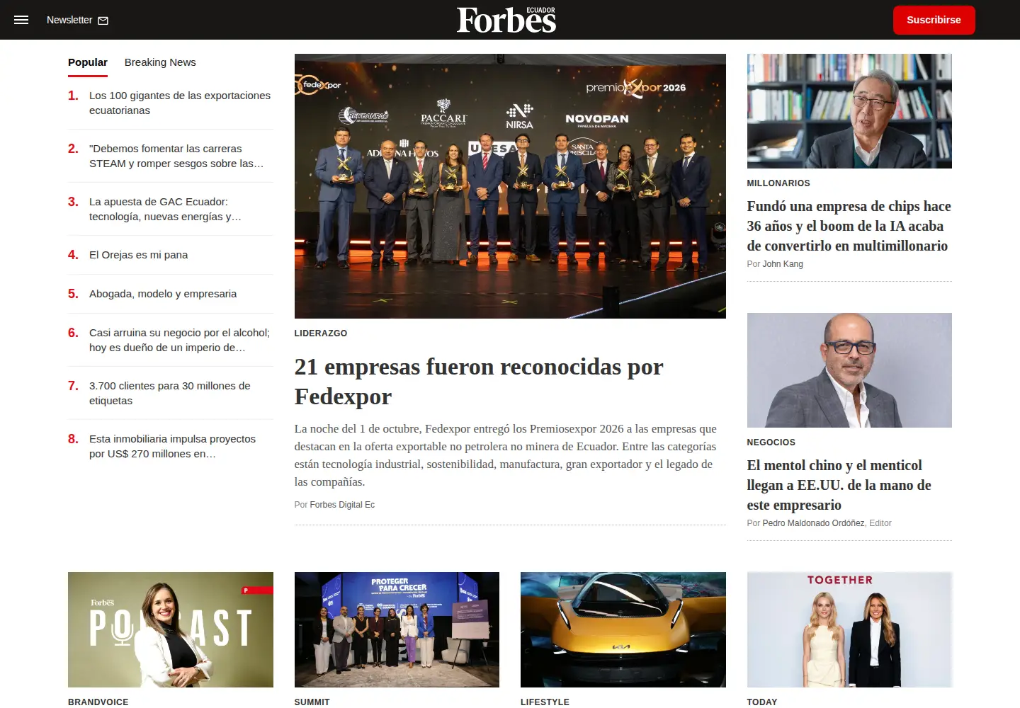 Captured homepage of forbes.com.ec in the current scan