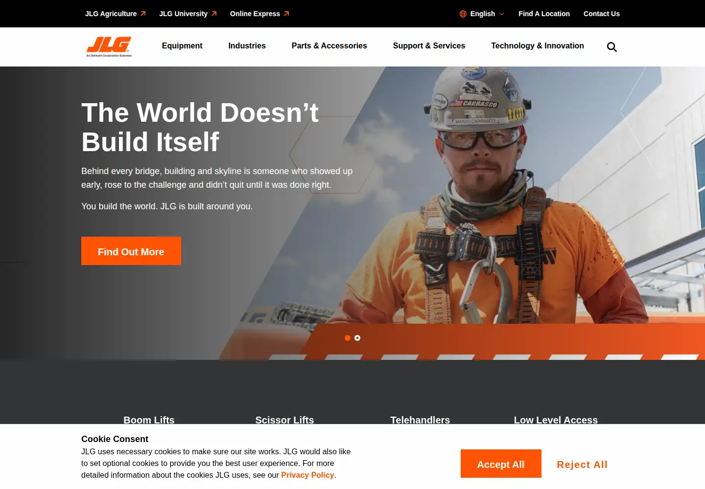 Captured homepage of jlg.com in the current scan