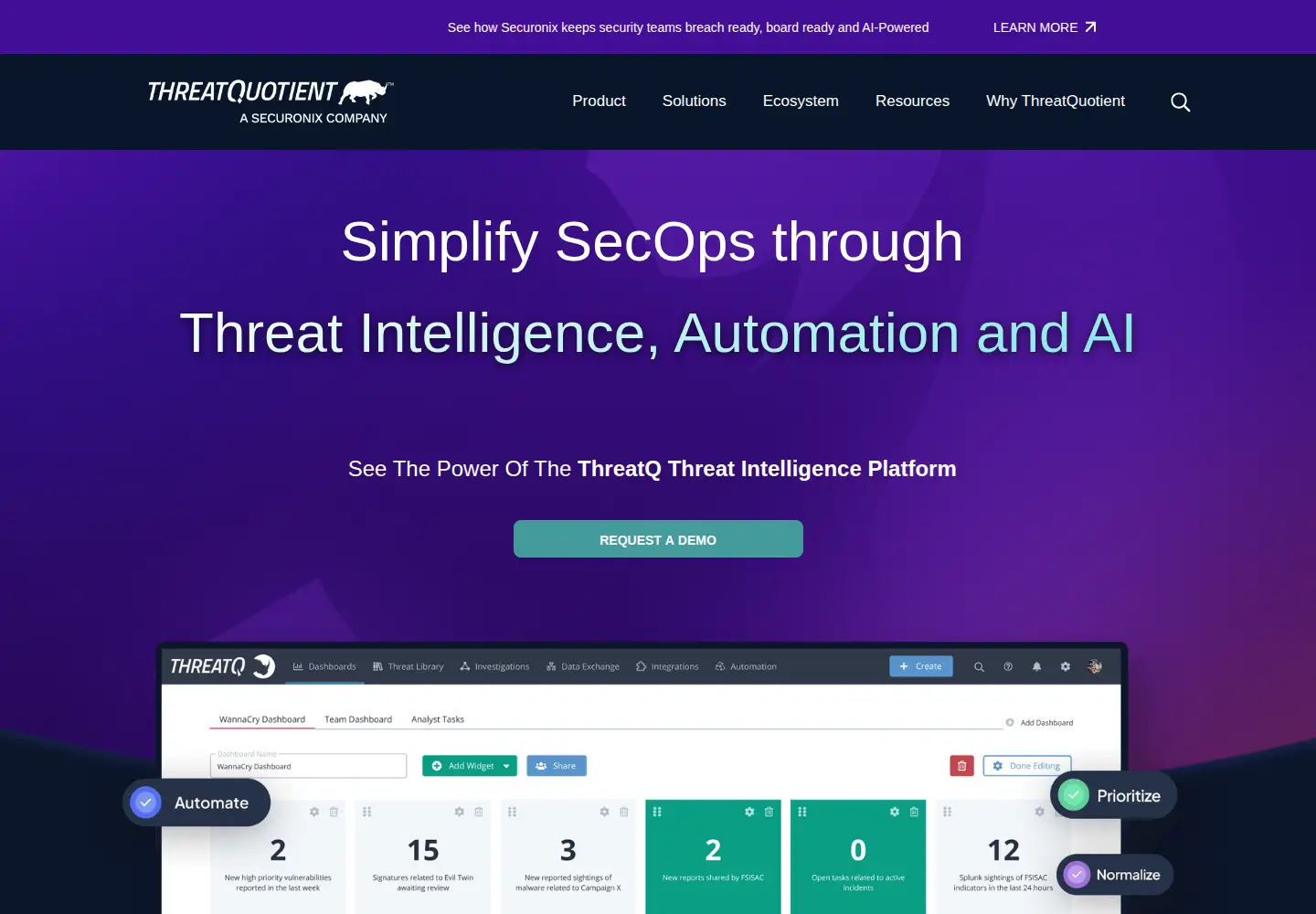 Captured homepage of threatq.com in the current scan