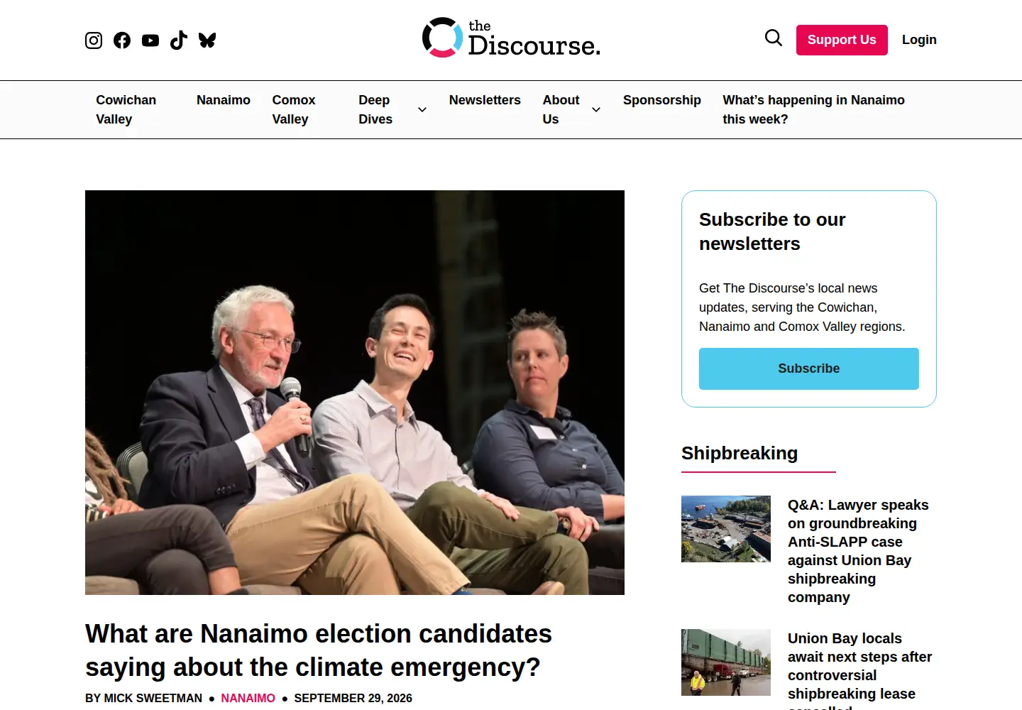 Captured homepage of thediscourse.ca in the current scan
