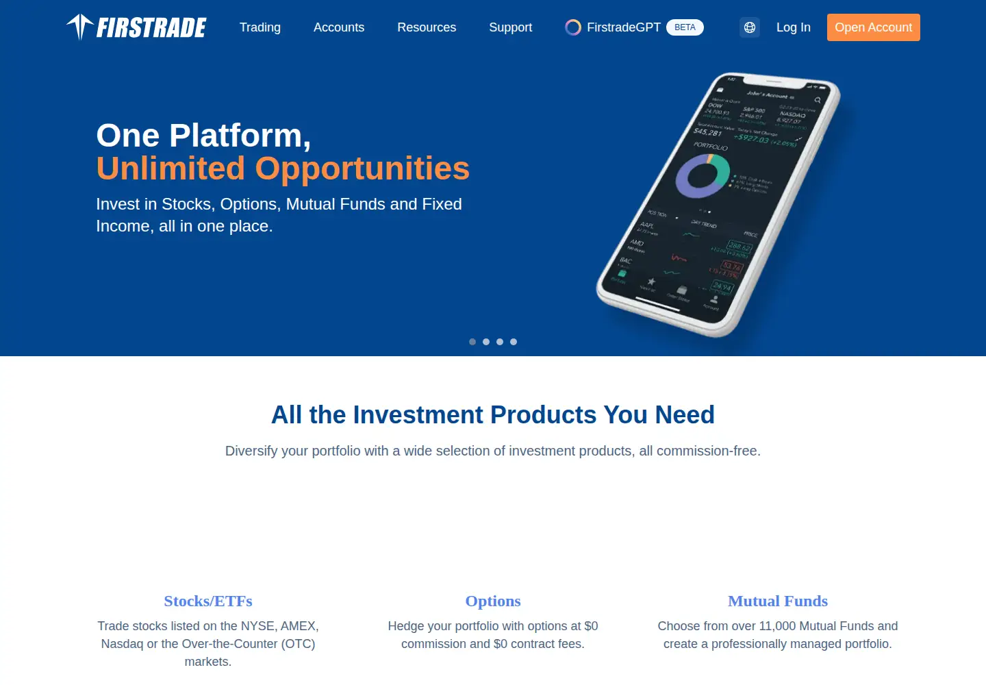 Screenshot of firstrade.com