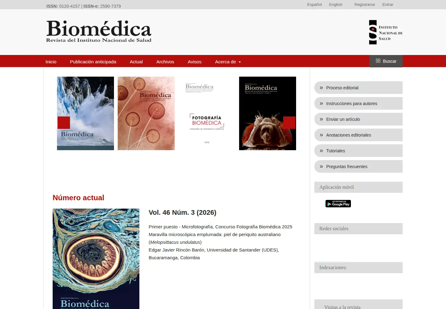 Captured homepage of revistabiomedica.org in the current scan