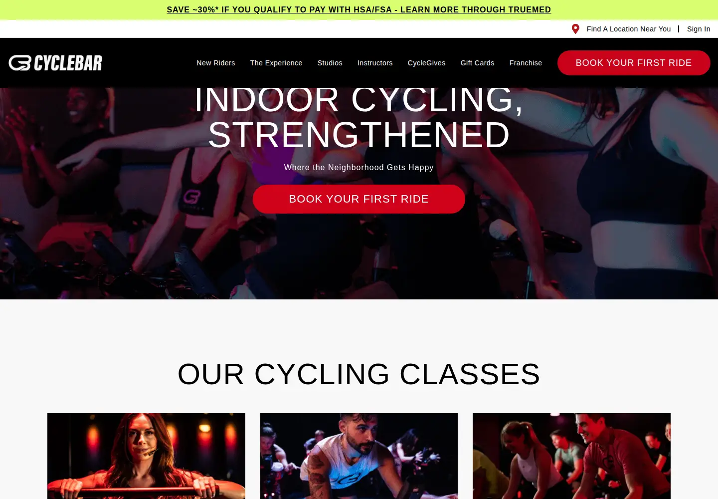 Screenshot of cyclebar.com