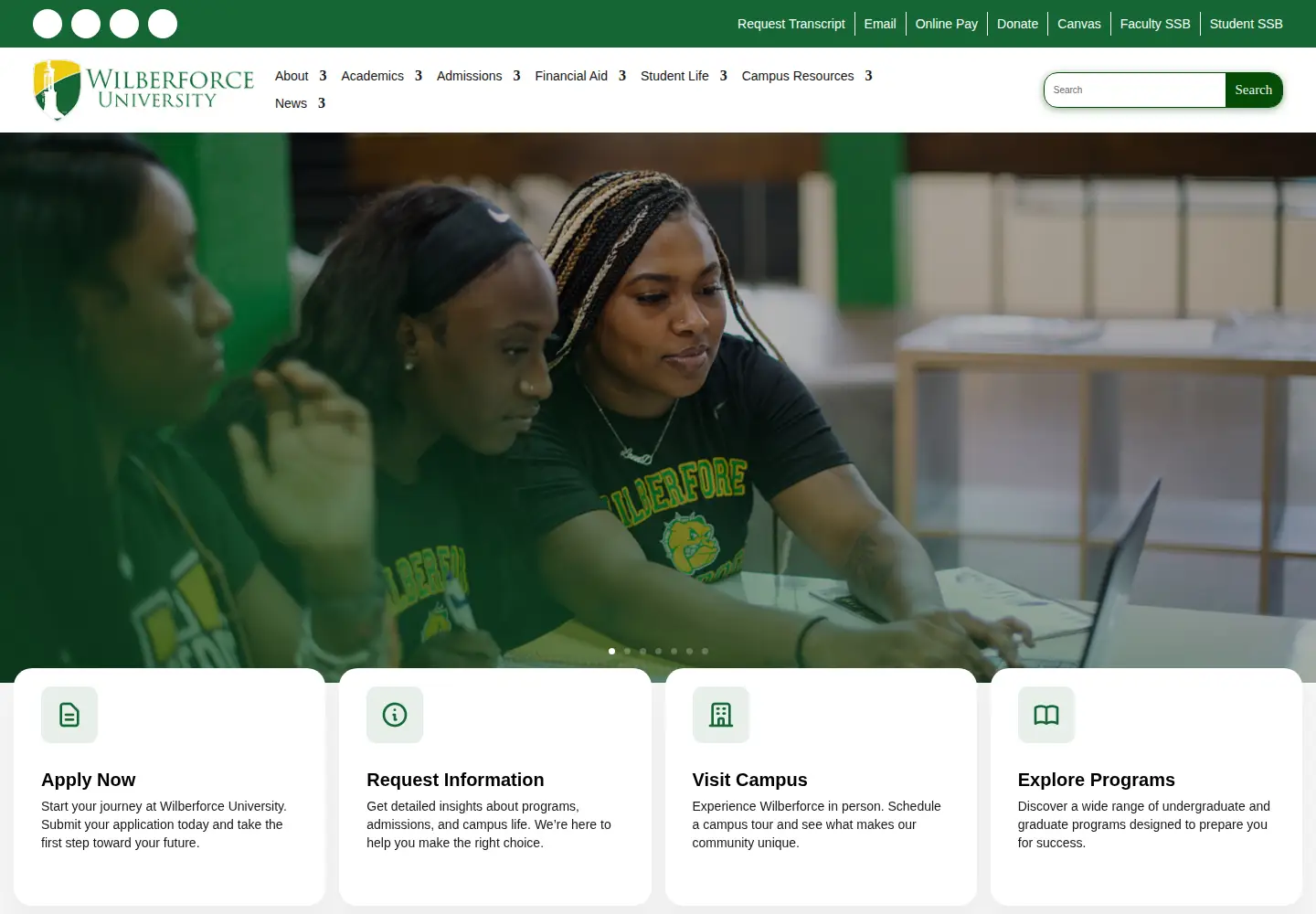 Screenshot of wilberforce.edu