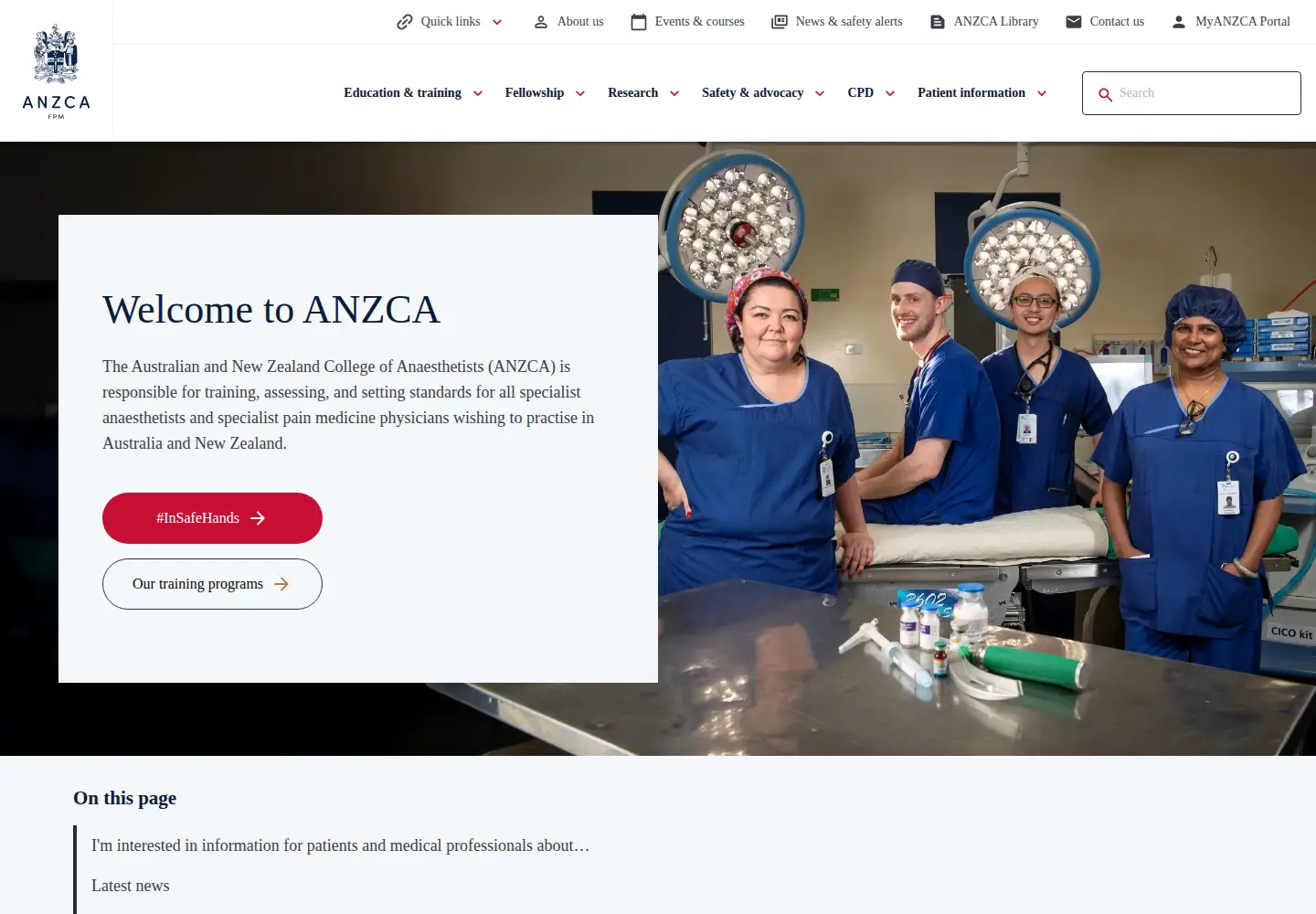 Screenshot of anzca.edu.au