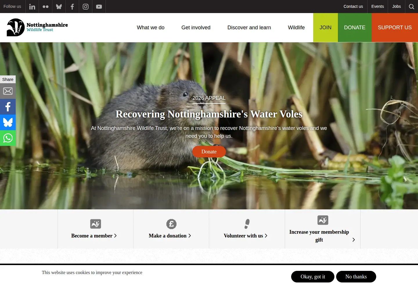 Captured homepage of nottinghamshirewildlife.org in the current scan
