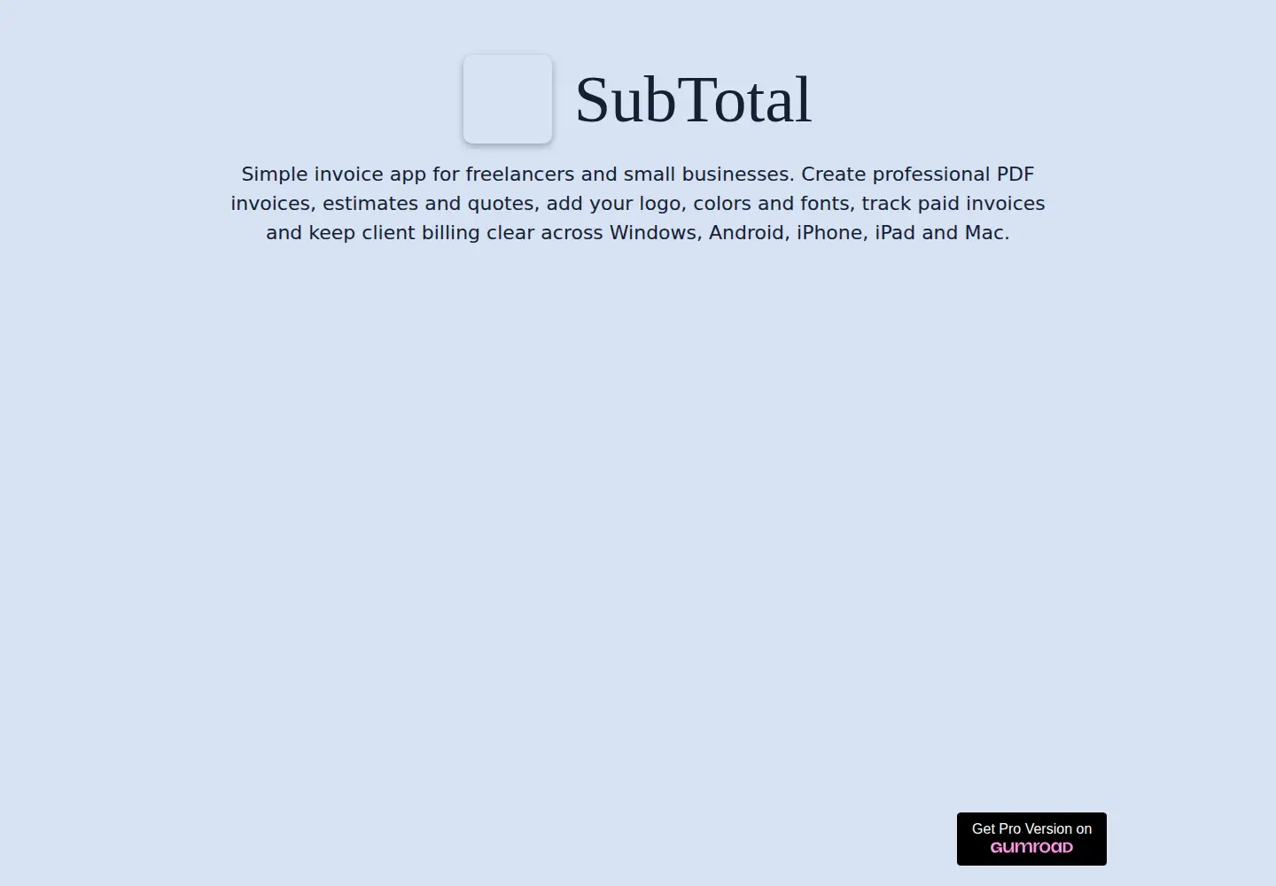 Captured homepage of subtotalapp.com in the current scan
