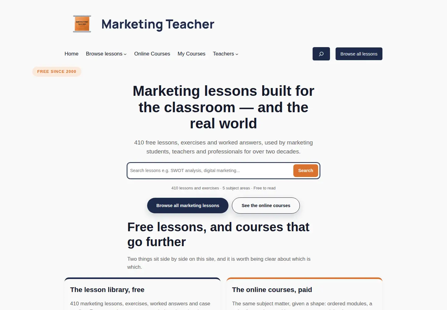 Screenshot of marketingteacher.com