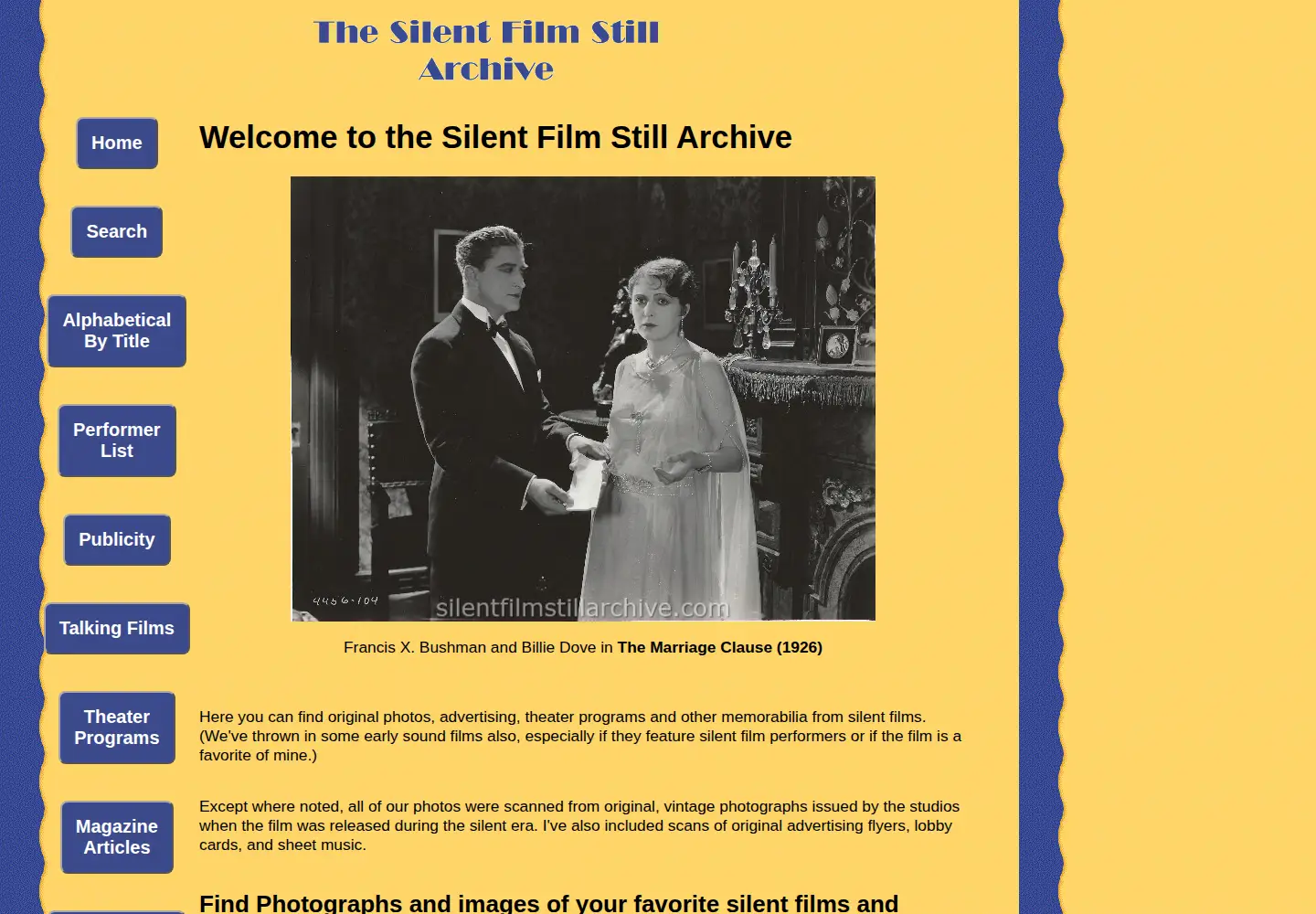Screenshot of silentfilmstillarchive.com