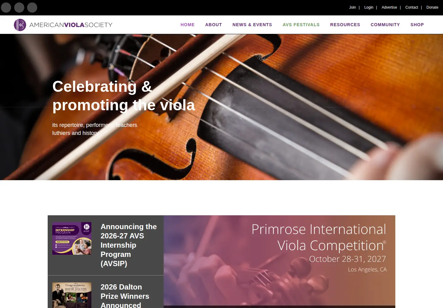 Screenshot of americanviolasociety.org