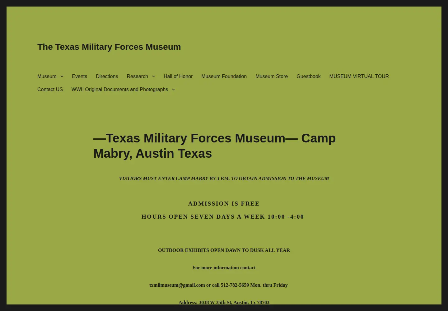 Screenshot of texasmilitaryforcesmuseum.org