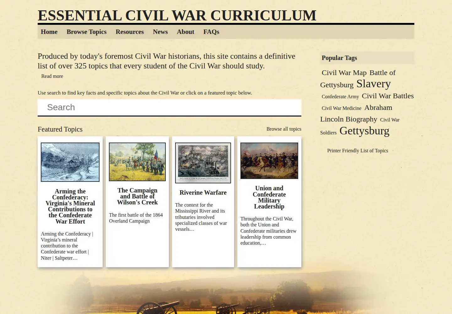 Screenshot of essentialcivilwarcurriculum.com